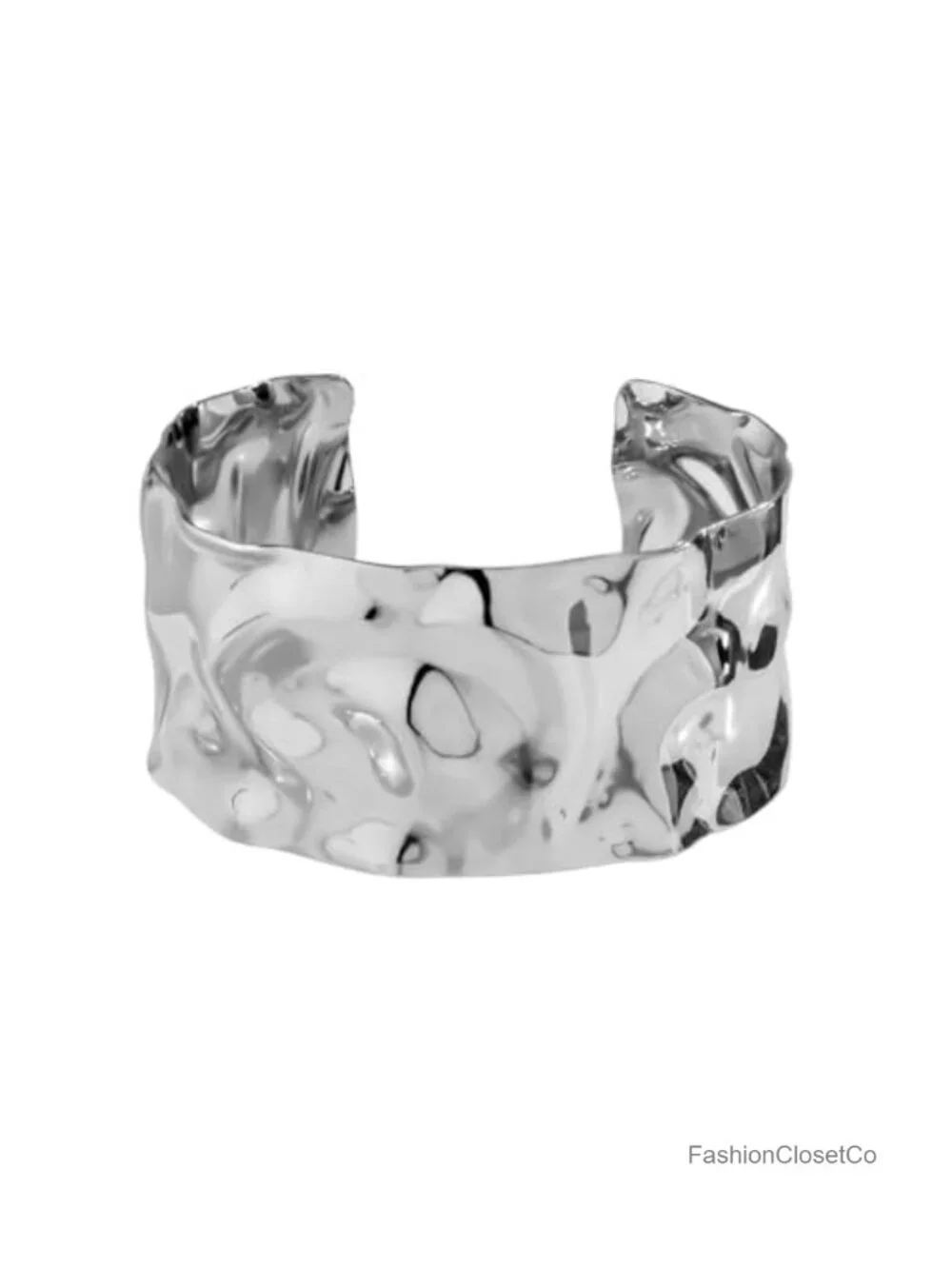 Molten Hammered Liquid Wavy Wide Cuff Bangle Bracelet Adjustable